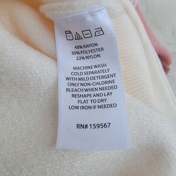 Willow & Wind Wht /pink bow print Longsleeve sweater Sz XS Coquette Preppy - Picture 3 of 3